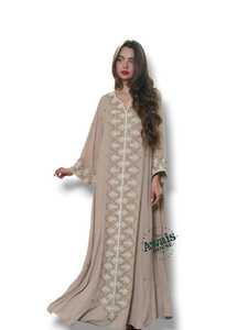 Awais House Women's Beige Embroidered Abaya Long Sleeve Floor Length High Neck Plus Size Lightweight Modest Dress Daily Wear - Product Image 6