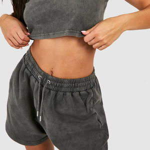 Nuevos Pantalones Cortos de Felpa Francesa para Mujer, Estilo Jogger, Color Sólido, Estilo Urbano, Efecto Desgastado por el Sol, Lavado Ácido Vintage - Product Image 5