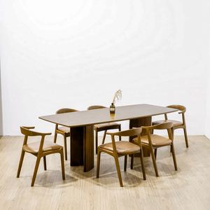 Juego de Comedor de Madera de Teca y Caoba Maciza Moderna con 6 Sillas, de Exquisita Artesanía, para Uso Comercial en Casas y Villas de Lujo - Product Image 1