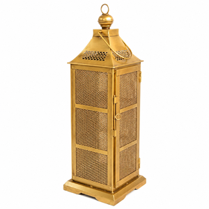 <b>Large</b> Iron Lantern | Antique Gold Metal <b>Candle</b> Lantern for Home Decor, Wedding, Hotel & Event Decoration - Product Image 3