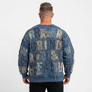 Heavyweight 100% Cotton Sweat Shirts Men's Winter Distressed <b>Embroidery</b> <b>Sweatshirts</b> Men Loose Fit Distressed Winter Sweat Shirt - Product Image 2