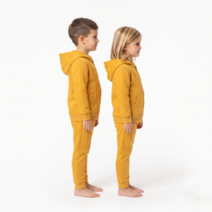 Conjunto Deportivo Unisex para Niños, Cómodo, de Algodón, Sudadera con Capucha y Pantalones de Algodón Grueso con Cierre Completo, Estilo Casual - Product Image 4
