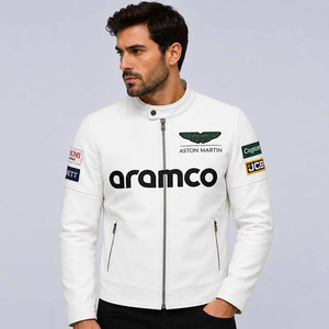 Veste de moto en cuir de vache véritable pour homme, équipement de protection CE niveau 2 avec bosse dorsale - Product Image 1