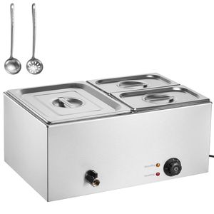 24QT Professional Commercial Food Warmer 3 <b>Pan</b> <b>Electric</b> Steam Table 1200W Manual Stainless Steel Buffet Bain Marie Countertop 8 - Product Image 6