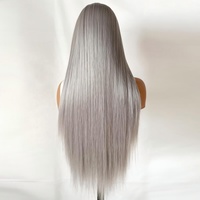Perruques synthétiques grises lisses 13x4 Lace Front en gros, résistantes à la chaleur, transparentes, pré-épilées pour femmes