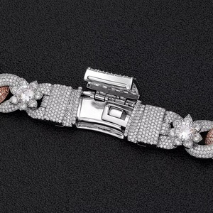 GRA Moissanite Flower Link Chain <b>Necklace</b> Micro Pave Rose Gold <b>Silver</b> Hip Hop Iced Out Jewelry - Product Image 2