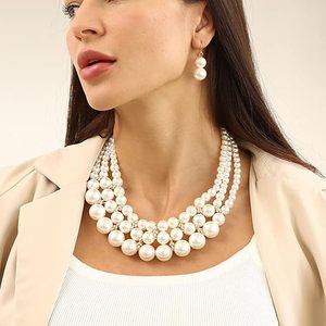 Collares de Novia, Gargantilla de Perlas, Aretes Colgantes, Conjunto de Joyería para Mujer - Product Image 2