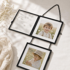 Marco Decorativo Cuadrado de Cristal Transparente con Borde Metálico Negro y Cadena para Colgar, Ideal para Fotos y Cuadros, Superventas - Product Image 2
