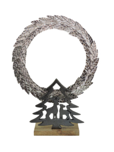 Support de bougie de Noël artisanal moderne en aluminium nickelé brodé, avec silhouette de renne et base en bois - Product Image 3