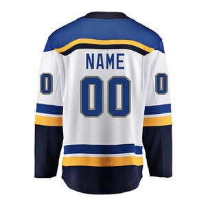 Maillot de hockey sur glace bleu pour homme, manches longues, imprimé par sublimation, col rond, coupe classique, respirant, en polyester - Product Image 3