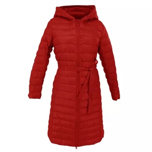 <b>Long</b> <b>Hooded</b> <b>Puffer</b> <b>Jacket</b> With Belt Zipper Closure Solid Color Winter Coat Casual Style Polyester Material Unisex Windproof - Product Image 4