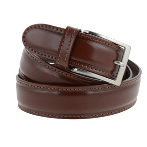 High Fashion Handcrafted Men's <b>Brown</b> Genuine Leather Belt Alloy Buckle Stitching 3.5 cm Width Adjustable Length - Product Image 1