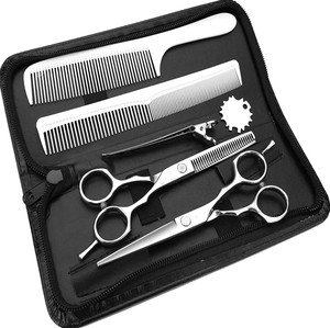Kit de Tijeras de Peluquería de Alta Calidad en Color Plateado, 6 Piezas, Hermosos Kits de Peluquería con Estuche de Cuero con Cierre - Product Image 1