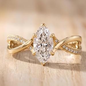 1 CT Marquise Cut Lab Grown Diamond 4 Prong Set Engagement Ring Round Cut Side Stones IGI Certified 10K 14K 18K Solid Gold - Product Image 3