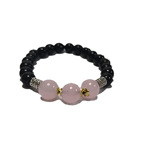 Crystal <b>Bracelet</b> Black Obsidian & Rose Quartz <b>Beads</b> 8mm Handmade Feng Shui Christmas Gift for <b>Men</b> Women Energy - Product Image 1