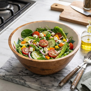 Premium Acacia Wood Enamel Finish Salad Bowl | Handcrafted Food Safe Wooden Serving Bowl for Fruits Snacks <b>Pasta</b> Kitchen Dining - Product Image 4