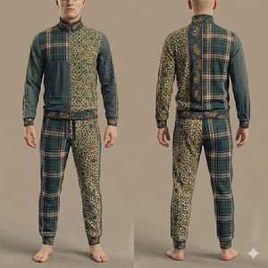 <b>Men's</b> Green Plaid Tracksuit Set Full Zip <b>Jacket</b> Joggers Geometric Print Casual Autumn Wear Breathable Polyester Regular Fit - Product Image 1