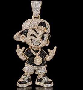 จี้รูปเด็กชายการ์ตูนฮิปฮอปประดับเพชรซิร์คอนชุบทองสำหรับสร้อยคอ - Product Image 1