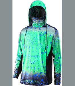 Quick Dry 50 Waterproof Breathable Lightweight Digital Print Polyester Spandex Front Men's Pullover Fishing Hoodie <b>Face</b> Mask - Product Image 1