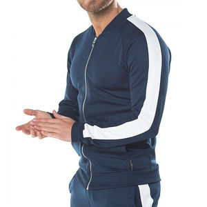 Chaqueta Deportiva Azul Marino para Hombre, Manga Larga, con Cierre, Franjas Laterales Blancas, Diseño Deportivo, Corte Regular, Poliéster - Product Image 2