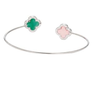 Bracelet ouvert trèfle en pierre rose et verte pour femme, bijou élégant et tendance, ajustable, accessoire de fête, cadeau - Product Image 3