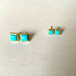 Turquoise Stud Earrings Sterling Silver Studs Gold Plated Earrings Square Gemstone Earrings Dainty Jewelry Wholesale Supplier - Product Image 5