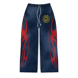Streetwear d'hiver unisexe 100% coton, pantalon évasé en éponge française, sweat à capuche déchiré, survêtement imprimé respirant - Product Image 3