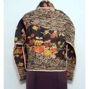 Chaqueta Reversible Acolchada para Mujer, Hecha a Mano, 100% Algodón, Estampado Floral, con Cuello en V y Cierre de Cinturón, para Otoño/Invierno - Product Image 5