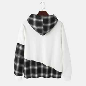 เสื้อฮู้ดผู้หญิงแบบสั่งทำพิเศษ (OEM) ลายสก็อตแบบอสมมาตร ตกแต่งผ้าต่อกัน ทำจากผ้าฝ้ายใยไผ่ แขนยาว มีกระเป๋า เหมาะสำหรับใส่ในฤดูใบไม้ร่วง - Product Image 2