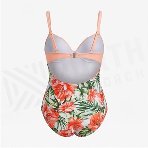 Women Floral Print One Piece Swimsuit Crossed Halter Twist Front High Waist With Bow Detail Stretch <b>Bikini</b> Beachwear - Product Image 2
