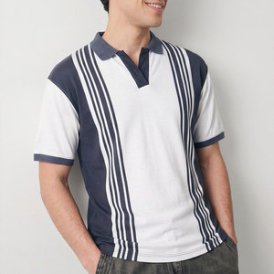 Polo de algodón a rayas blancas y azul marino para hombre, transpirable, de manga corta, informal, para adultos, de talla grande. - Product Image 4