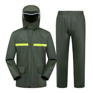 Hooded One-piece Raincoat <b>Jumpsuit</b> Polyester Waterproof Windproof Breathable Green Reflective Strip <b>Men</b> Women Outdoor Use - Product Image 4