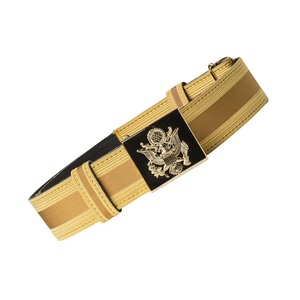 Ceinture en cuir formelle de haute qualité avec boucle en alliage, design rayé doré, emblème noir - Product Image 2