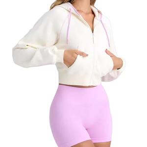 Sweat-shirts à capuche décontractés pour femmes, style crop top, streetwear, avec fermeture éclair et cordon de serrage, personnalisable sur le devant, en polaire respirante - Product Image 3