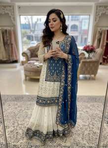 Designer Embroidered <b>Kurti</b> with Sharara & Net Dupatta | Women Wedding Party Wear Ethnic Suit - Product Image 5