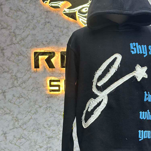 Professional High Quality OEM Services Zipper Distressed Hoodie Rhinestone Zip up <b>Jacket</b> Acid Wash Men <b>Fleece</b> Streetwear Hoodie - Product Image 4