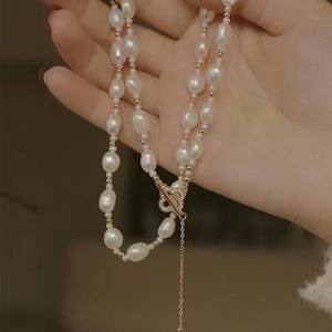 Collar de Perlas de Agua Dulce Barrocas de Alta Calidad con Cierre en T, Joyería de Moda de Lujo, Clover Starry Neckland - Product Image 4