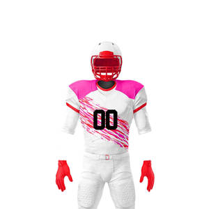 Custom American Football Uniform Set White Pink Red Sublimated Moisture Wicking Men's Adult Jersey Pants Gloves Socks Shoes - Product Image 3