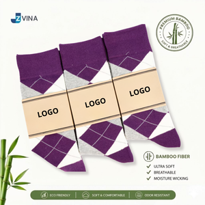 Custom LOGO <b>Material</b> Men's Spandex/Nylon/Cotton Ankle Socks Argyle Pattern Purple Colors Soft Moisture Wicking Eco Friendly - Product Image 2