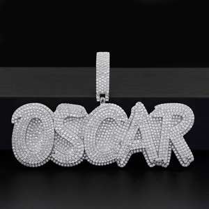 Collar Personalizado con Colgante de Plata 925 y Chapado en Oro con Moissanita VVS, Estilo Hip Hop, con Letras - Product Image 2