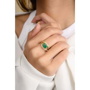 18K White Gold Rhodium Plated Emerald and Diamond Bypass Ring - Product Image 4
