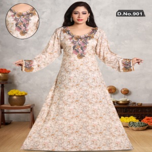 Premium Rayon Digital Print <b>Kaftan</b> / Mukhawar with Embroidery & Diamond Style Embellishments – Elegant Arabic Mukhawar - Product Image 2