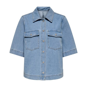 Camisa vaquera de talla grande para mujer, top de manga larga, color sólido, ropa informal, con bolsillos. - Product Image 2
