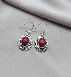 Boucles d'oreilles pendantes en jaspe rouge naturel et argent sterling 925 de haute qualité, bijoux tribaux bohèmes pour femmes, vente en gros OEM - Product Image 5
