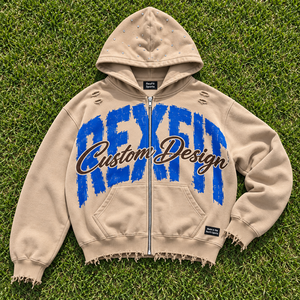 Wholesale Unisex Washed Fleece <b>Hoodie</b> With <b>Large</b> Chest Letter Applique Distressed Print Kangaroo Pocket And Ribbed Cuff OEM - Product Image 5