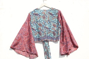 New Arrival Bohemian Bell Sleeve <b>Top</b> Fashionable New Printed Silk Wrap <b>Top</b> Bell Sleeves Crop <b>Top</b> Tunic Dress for Women - Product Image 6