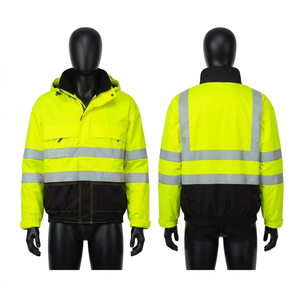 เสื้อแจ็คเก็ตทำงานแบบสะท้อนแสงสีเหลืองดำ 300 GSM Oxford Polyester Hi Vis พร้อมปักลายตามสั่ง - Product Image 1