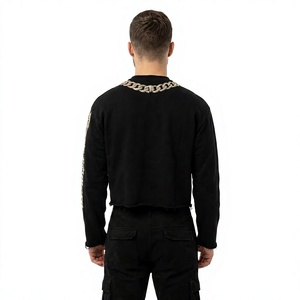 Camiseta de Manga Larga Negra para Hombre, Estilo Urbano, con Estampado de Personajes, Corte Holgado, Cuello Redondo, Tejido de Algodón - Product Image 3