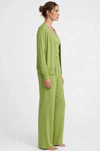 <b>Women</b> 3 Piece Lounge Set Green Solid Long Sleeve <b>Cardigan</b> Tank Top Wide Leg Pants - Product Image 3