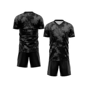 Conjunto de Camiseta y Pantalones Cortos de Fútbol Personalizados para Hombre, Cuello en V, Sublimados, Degradado Negro, Secado Rápido, Transpirables, Antibacterianos, Verano, 100% Poliéster - Product Image 1